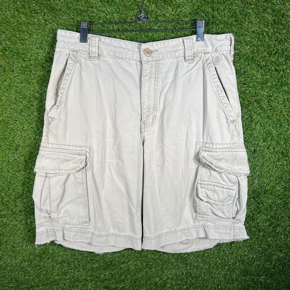 Cargo Supply Mens Beige Cotton Twill Cargo Shorts Size 32 Relaxed Fit